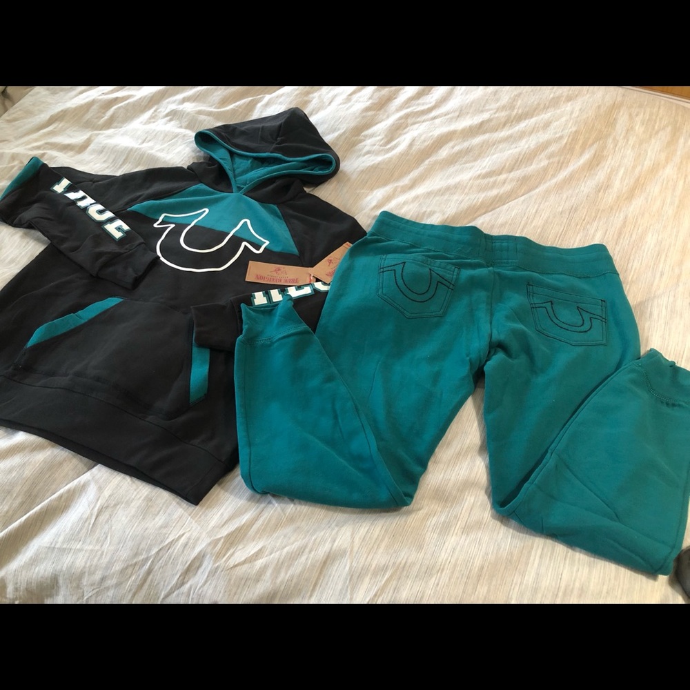 True Religion Women’s Sweatsuit Active Black/Teal - Picture 6 of 7